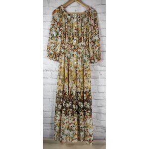 Fig & Flower Womens Size 1X Sheer Floral Tiered Maxi Smock Dress